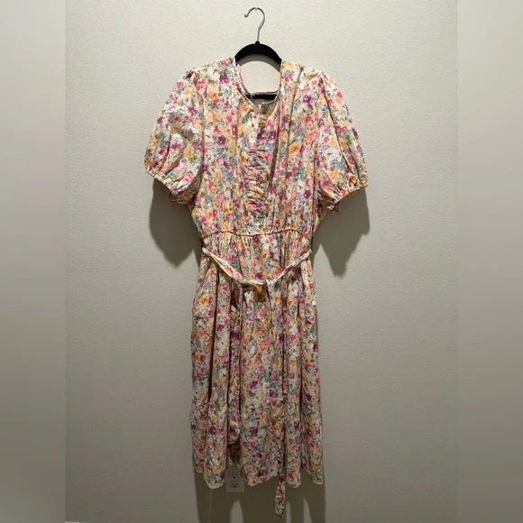 Hayden Los Angeles floral print belted tier poplin midi dress easter - Picture 11 of 11